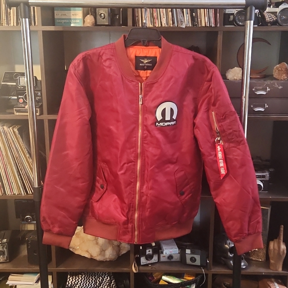 Red Mopar zip up jacket with skull